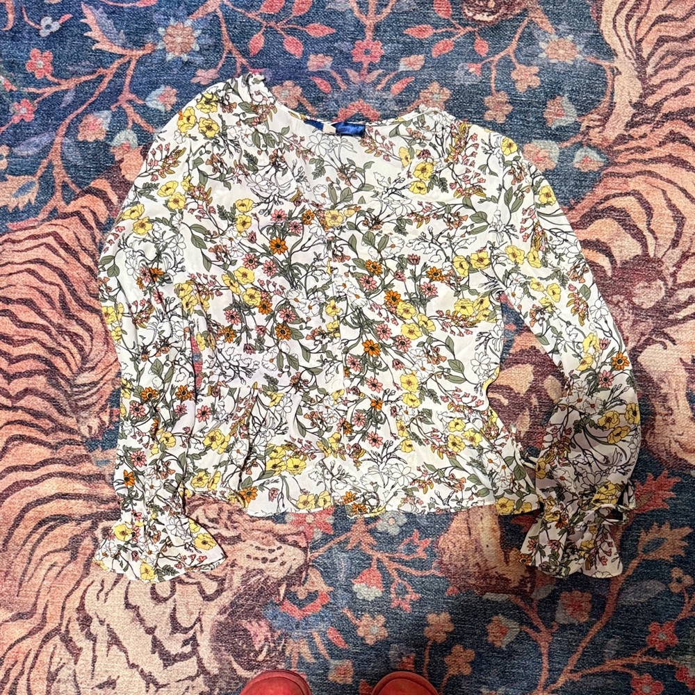 Francesca's Collections Floral Blouse - Yellow and Green